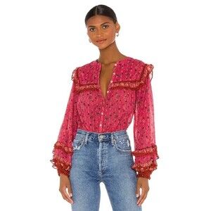 Free people Small Jenna printed blouse raspberry combo color